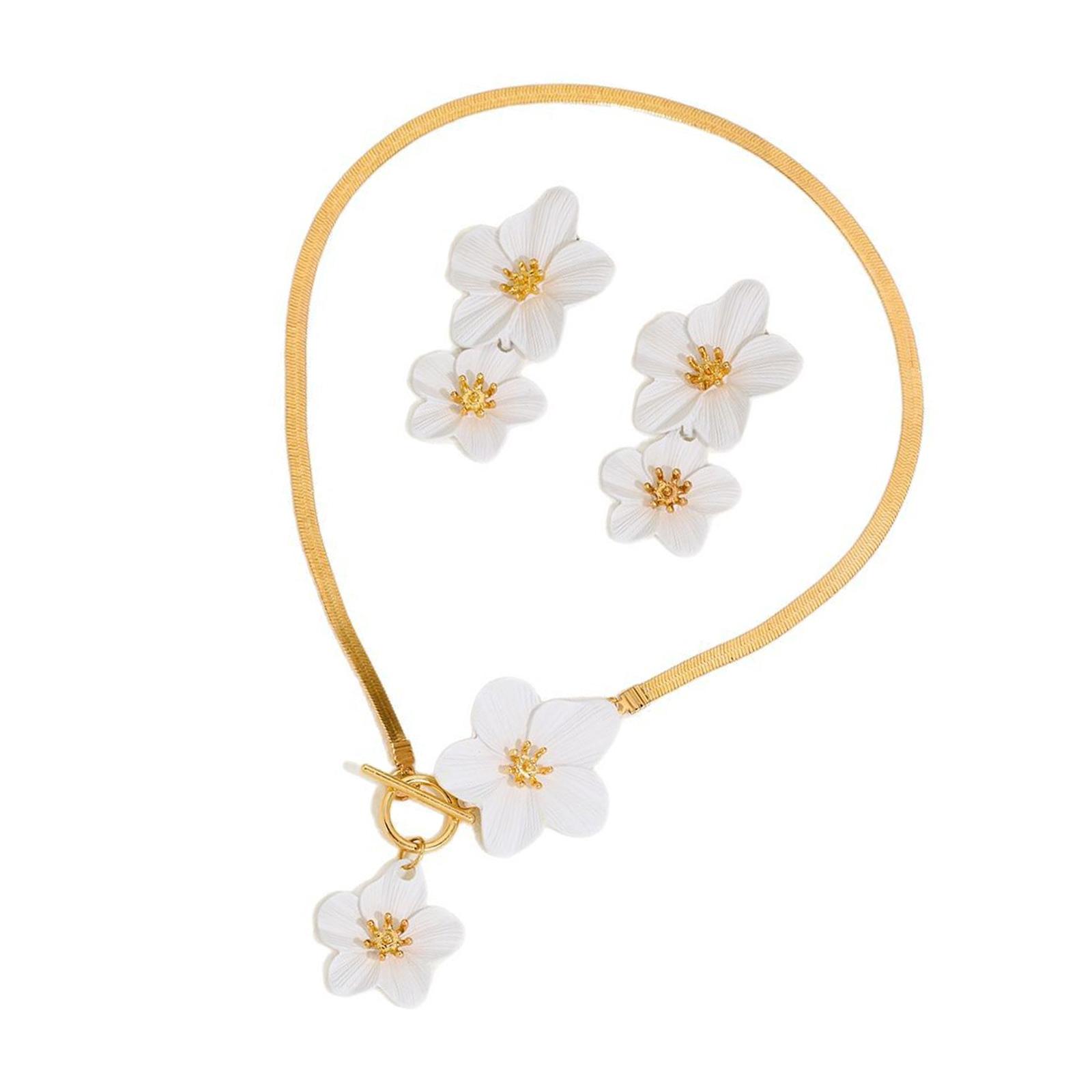 

Spring Flower Jewelry Set With Matching Necklace Earrings Summer Beach Holiday Alloy Jewelry Set Gift For Women