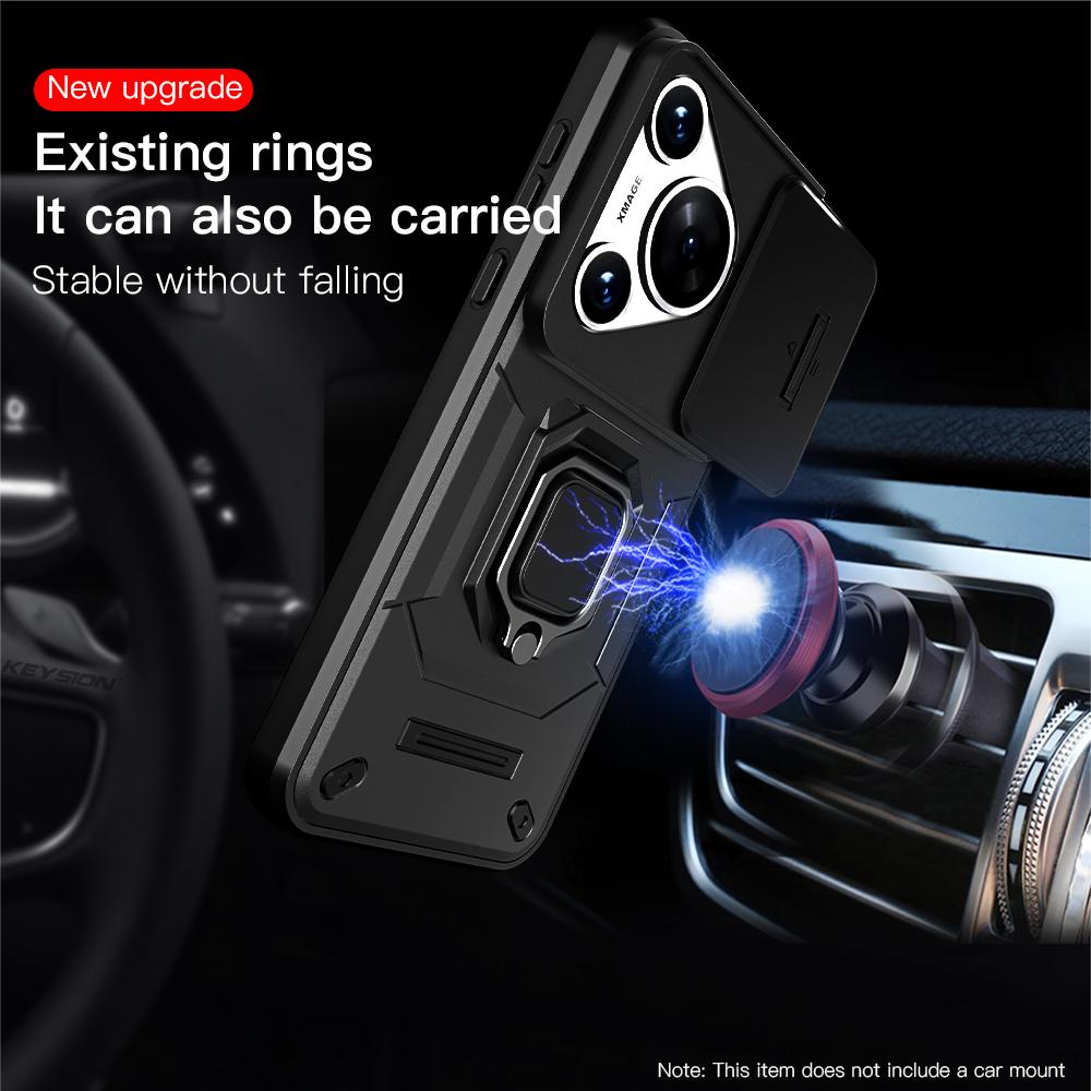KEYSION Shockproof Case for Huawei Pura 70 Ultra P70 Pro Slide Camera Protection Ring Stand Phone Cover for Huawei Pura 70 Pro+