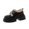 Leather platform small leather shoes women's velvet loafers 2025 winter new warm lazy shoes high-heeled Mary Jane shoes