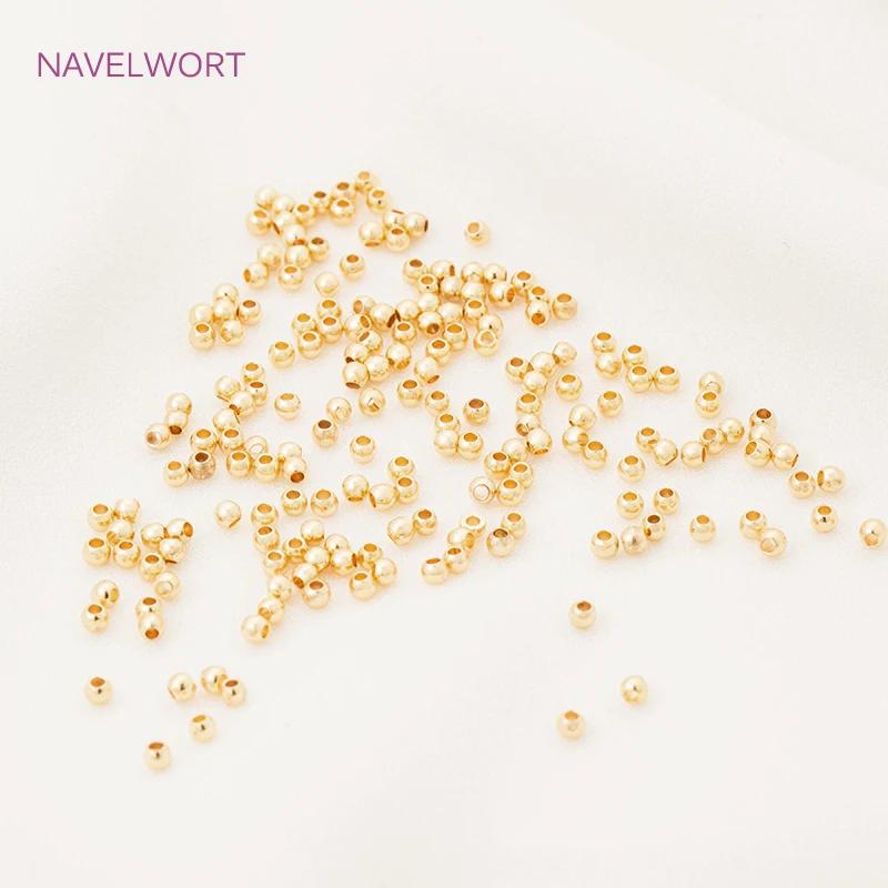 14K Gold Plated Brass Metal Seed Beads 2.5mm/3mm/4mm Round Smooth Spacer Beads For Bracelet Necklace DIY Jewelry Fittings