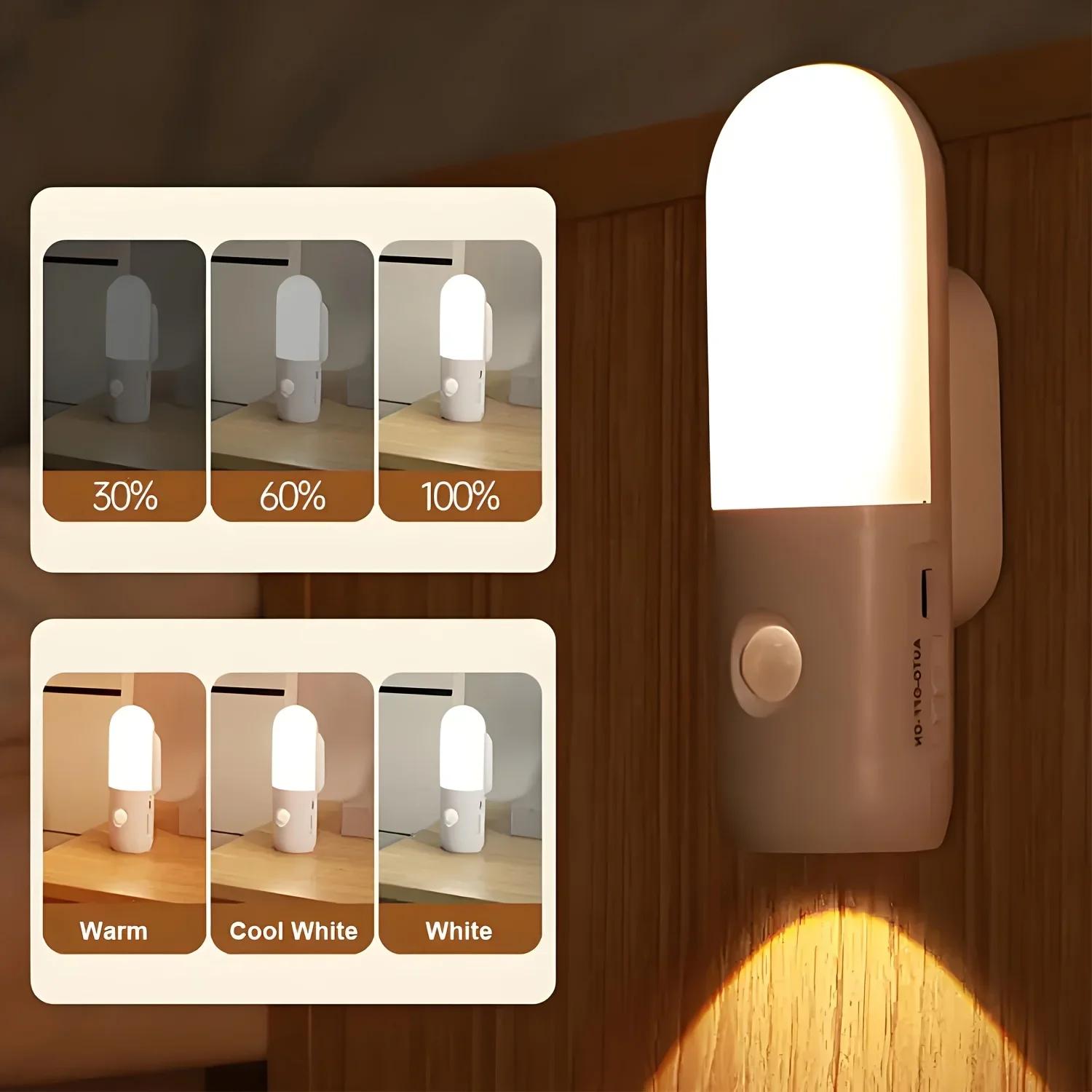 

Motion Sensor LED Night Light Rechargeable Magnetic Spotlight 3 Colors Dimmable Wall Lamp For Bedroom Living Room Stair Closet