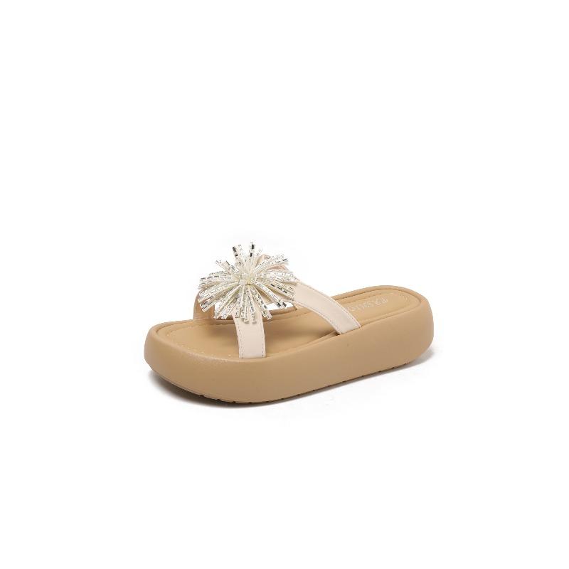 Self-kept version, Korean version of fireworks, rhinestone cool slippers, women's beautiful toe slippers, new flip-flops