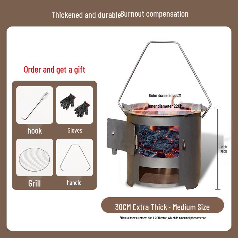 Heavy-Duty Portable Firewood Stove for Outdoor Camping and Tea Brewing
