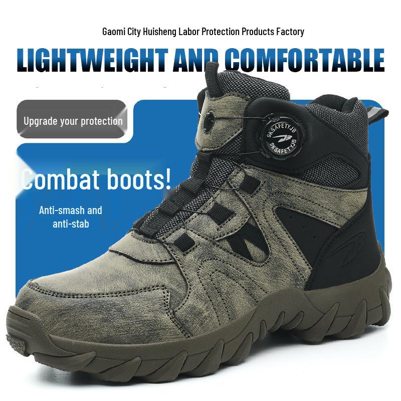 

Steel Toe Lightweight High-Top Safety Boots - Anti-Smash, Anti-Puncture, Comfortable Ankle Support, Wear-Resistant Men s Work Shoes HS271-Brown;48