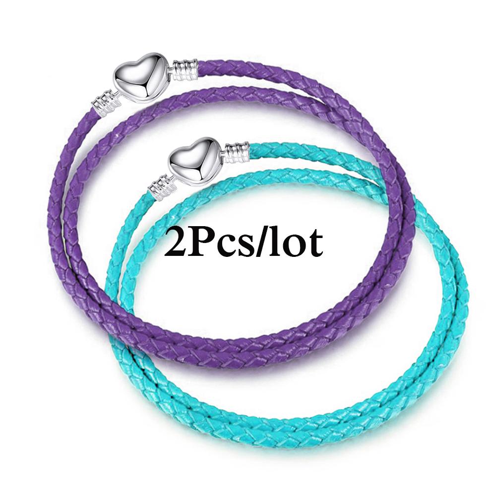 2Pcs/Lot Vintage Jewelry Leather Chain Bracelets Fit DIY Handmade Beads Charms Bracelet Couples Pulsera Jewelry For Women Men