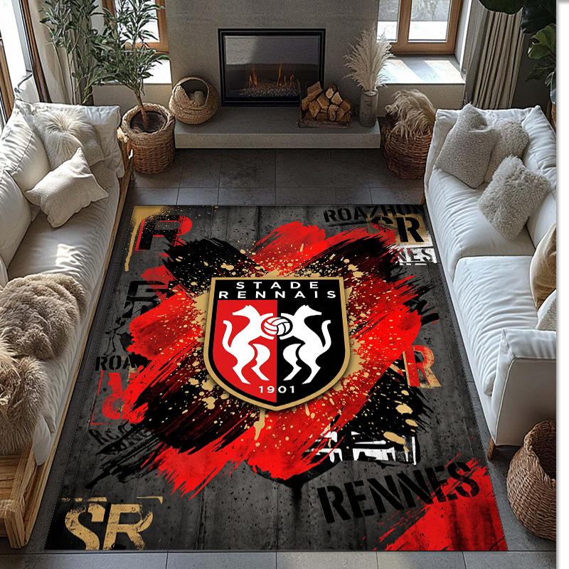 Stade Rennais FC Soccer Football Pattern Soft Area Rug Non Slip Indoor Floor Carpet Sports Decor Mat for Bedroom