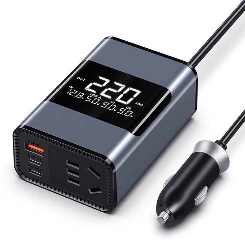 200W Small Portable Car Inverter Multifunctional Car Socket Large Screen Digital Display Inverter Power Supply