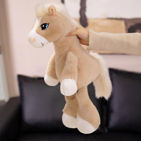 Cartoon Horse Plush Doll Sitting Pose Big Eye Horse Plush Toy Realistic Fluffy Stuffed Animal Year of The Horse Mascot And Gift