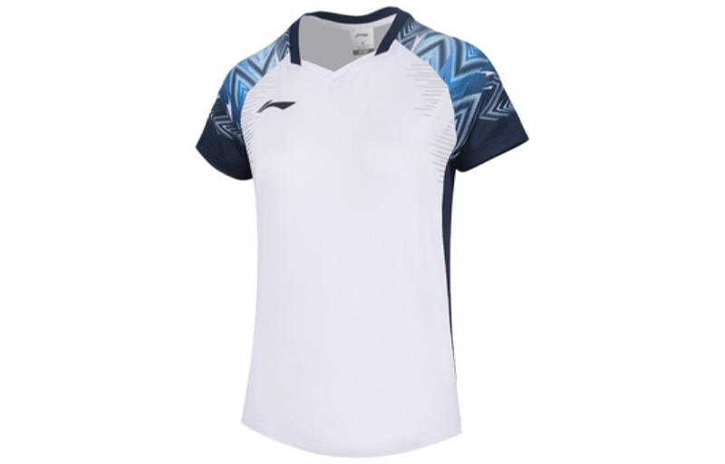 Li Ning Badminton Collection T Shirts Women s Standard White Moderate Straight Fit AAYS058-1 XS