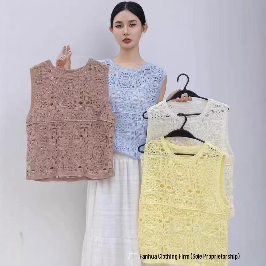 Korean Wave Edge Sleeveless Women's Hollow Out Vest - Trendy Beach Style Arrival