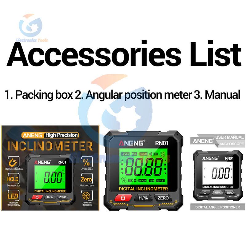 360 Degree Protractor RN01 Digital Angle Gauge Goniometer Four-sided Strong Magnetic Protractor Tester Measuring Tools