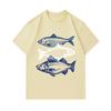 Men's 100% Cotton Crew Neck Short Sleeve T-Shirt, Vintage Three Fish Graphic Print Casual Lightweight Summer Tee for Daily Wear