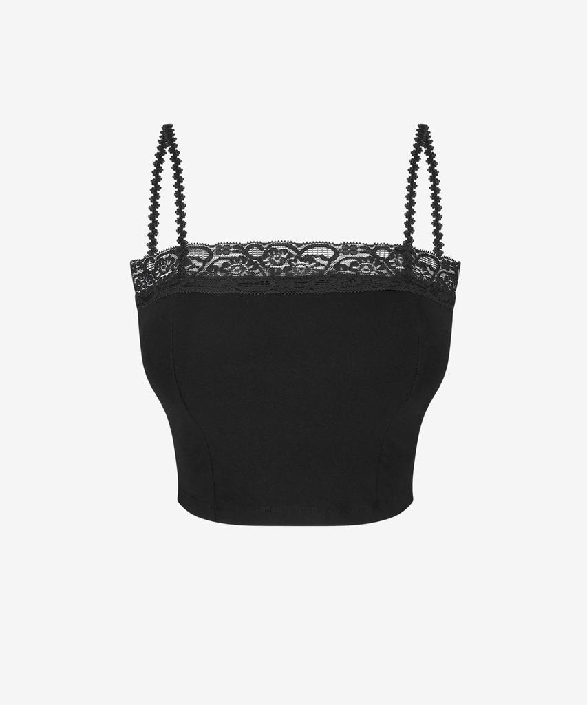 Limekeu Black Lace Crop Camellia With Built-In Cap