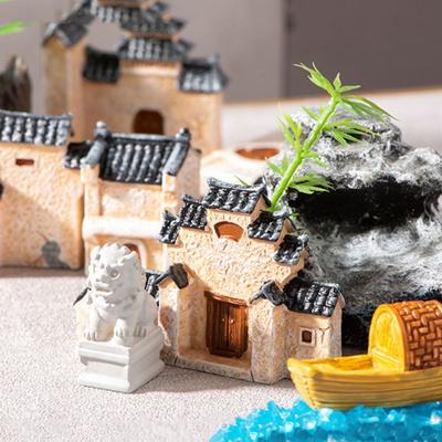 Chinese Style Mini Resin House Resin Retor Bonsai Landscaping Decorative Mini Old City Gate Micro Landscape