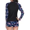 Women Two Pieces Vintage Print Rash Guard Swimwear Long Sleeve Shirt Shorts Surf Top Retro Print Running Shirt Split Swimsuit