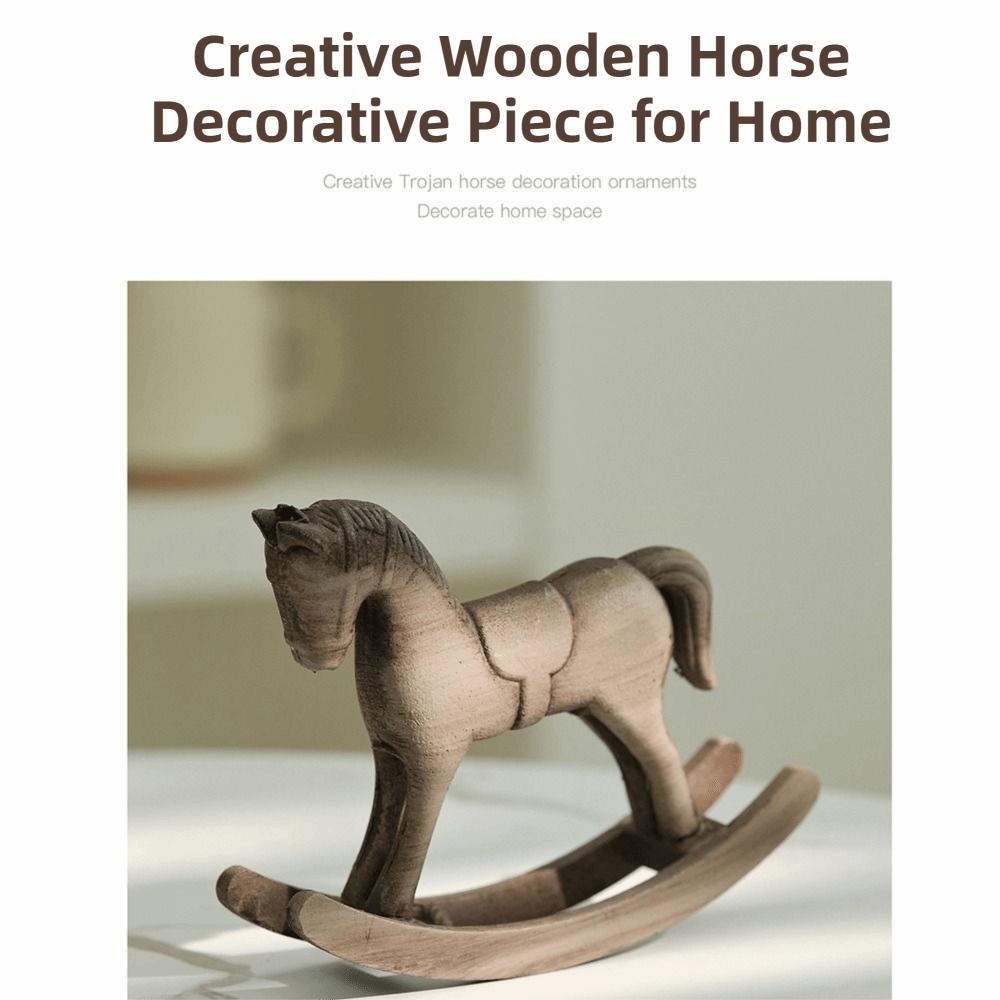 Nordic Retro Wooden Rocking Horse Wooden Horse Animal Figurines Desk Decor  Living Room