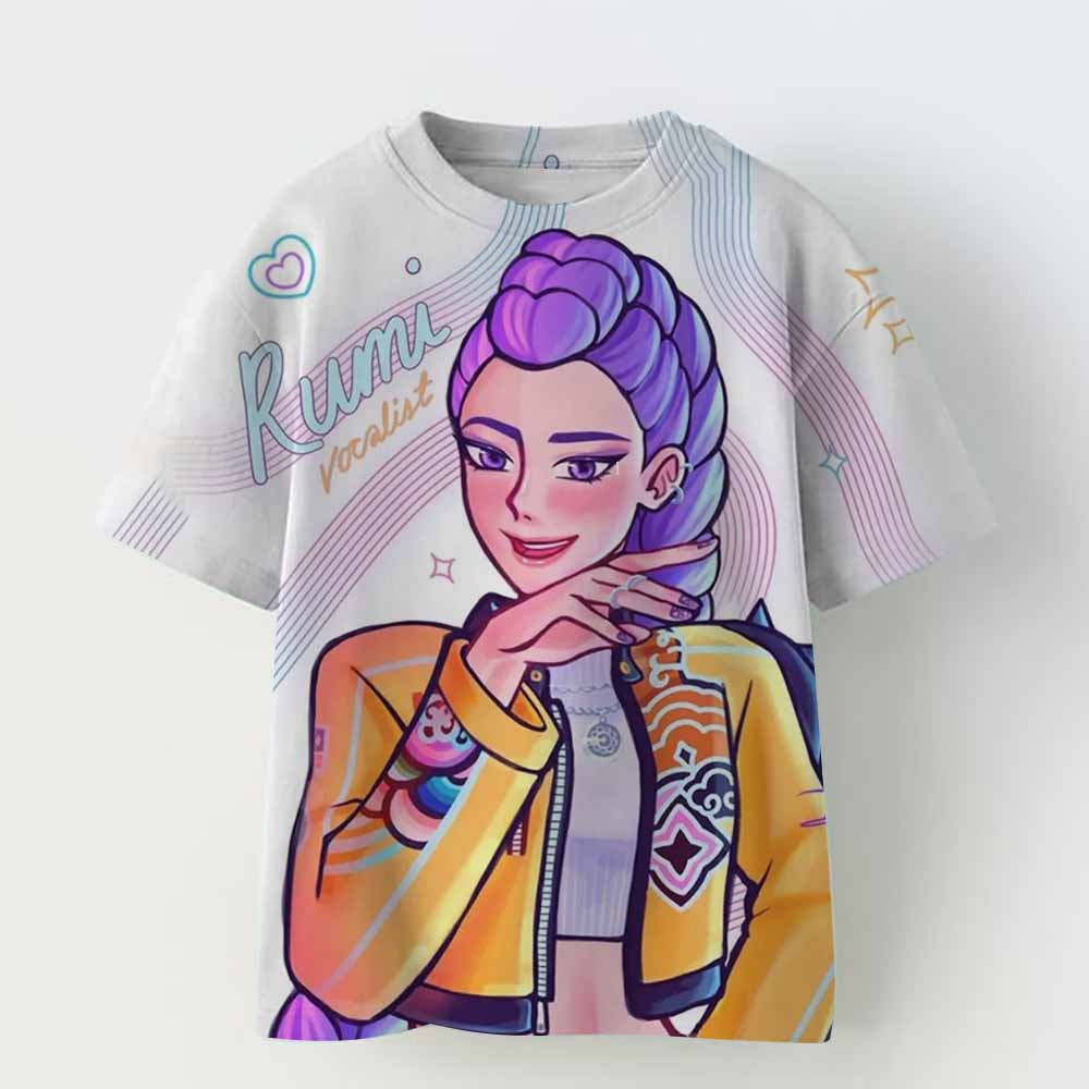 Demon Hunters Kpop T-shirt Girls Boys Short Sleeve Purple Tee Anime Children's Clothing Huntrix Tiger Harajuku Tops Tshirt Gifts