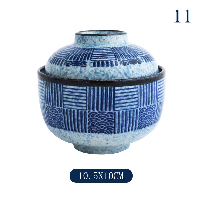 Japanische Suppen-Reisschale mit Deckel Sushi Knödel Würzschale Keramik Eierschale Dessert Traditionelle Miso-Suppenschale Besteck