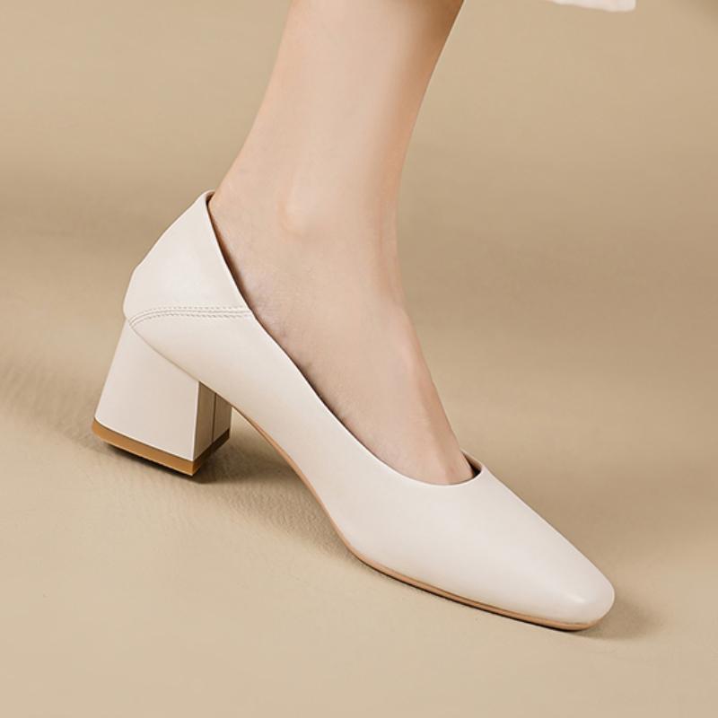 Women's Medium Heels Loafers Shoes 2025 New Fashion Elegant Nude Short Heeled Party Wedding Shoes Female Dress Pumps Large Size