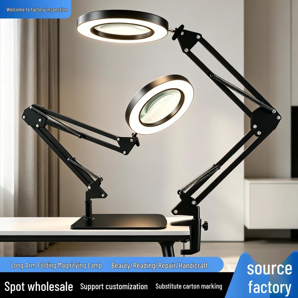 Portable Foldable Magnifying Desk Lamp for Beauty, Tattoo, Manicure, and Maintenance Tasks