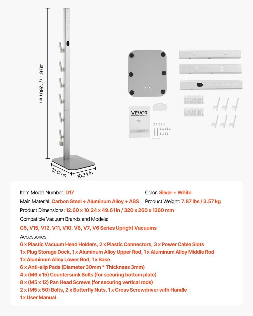 VEVOR Stofzuigerstandaard, Compatibel met Dyson G5 V15 V12 V11 V10 V8 V7 V6 Serie Steelstofzuigers & Accessoires