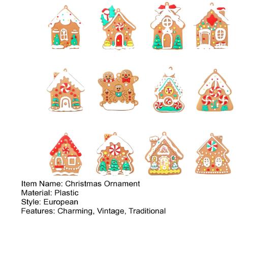 Yousheng Gingerbread Man Christmas Ornaments Santa Claus Cane Snowflakes Plastic Hanging Decor for Farmhouse Xmas Tree Rustic Holiday Decoration