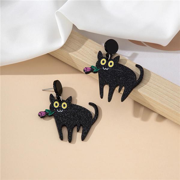 Черная Кошка Серьги Серьги Роза Тюльпан Креативный Модный Дизайн Акрил Хэллоуин Пирог