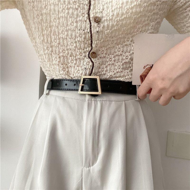 

Fashionable Womens Summer Denim Trousers With Versatile Pu Strap And Gold Design Buckle 2.3cm Gold Black