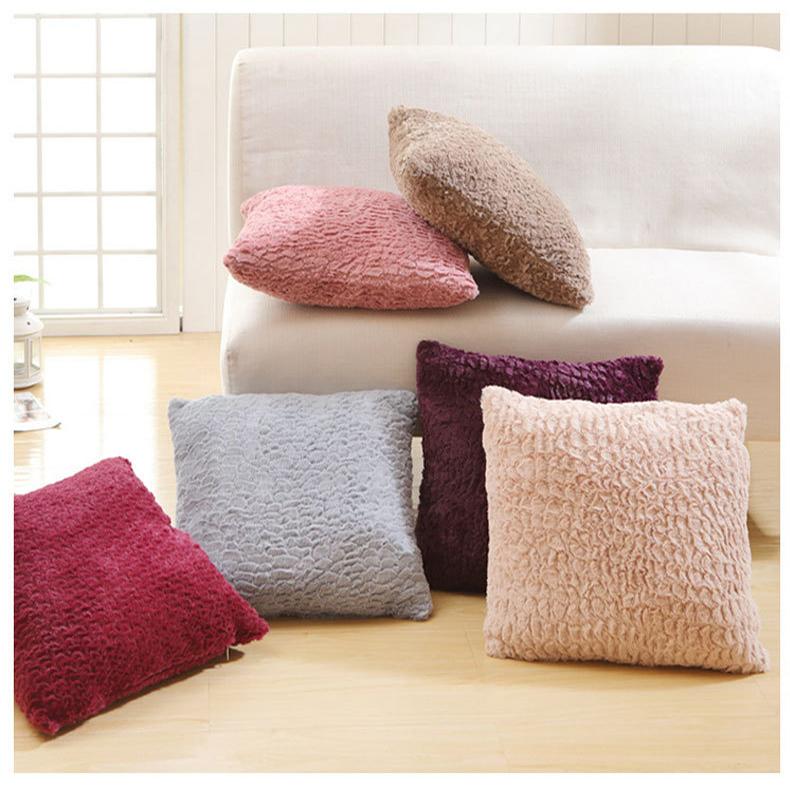Solid Color Textured Plush Pillow Cover, Soft Faux Fur Sofa Cushion Case