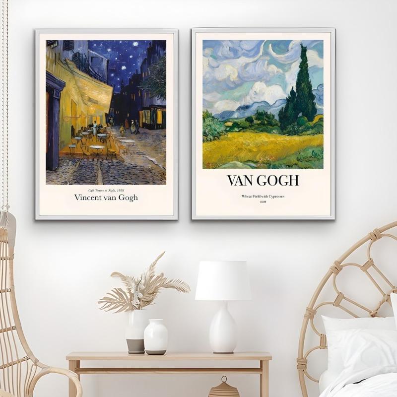 Van Gogh Oil Art Wildflower Starry Sunflower Poster Sticky Wall Art Printing Waterproof Home Living Bed Room Bar Aesthetic Decor