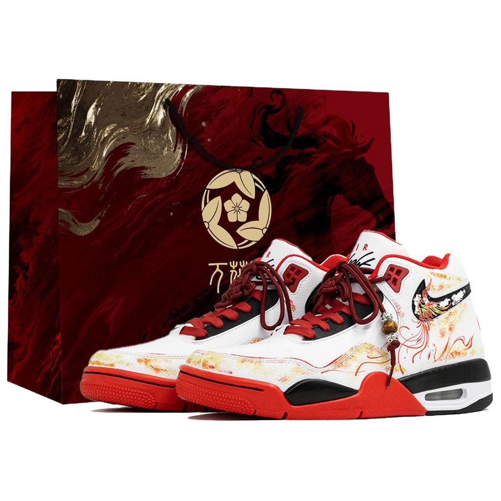 Nike Flight Legacy Kaleidoscope, Phoenix's Song, Shopping Bag High Top Vintage Basketball Shoes Men's Black White Red BQ4212-100(Team113-S-BOX)