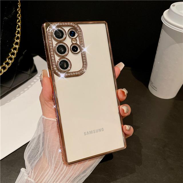 For Samsung Galaxy S25 Ultra Luxury Plating Flash Diamond Frame Transparent Phone Case For Samsung S22 S23 S24 S25 Plus Cover
