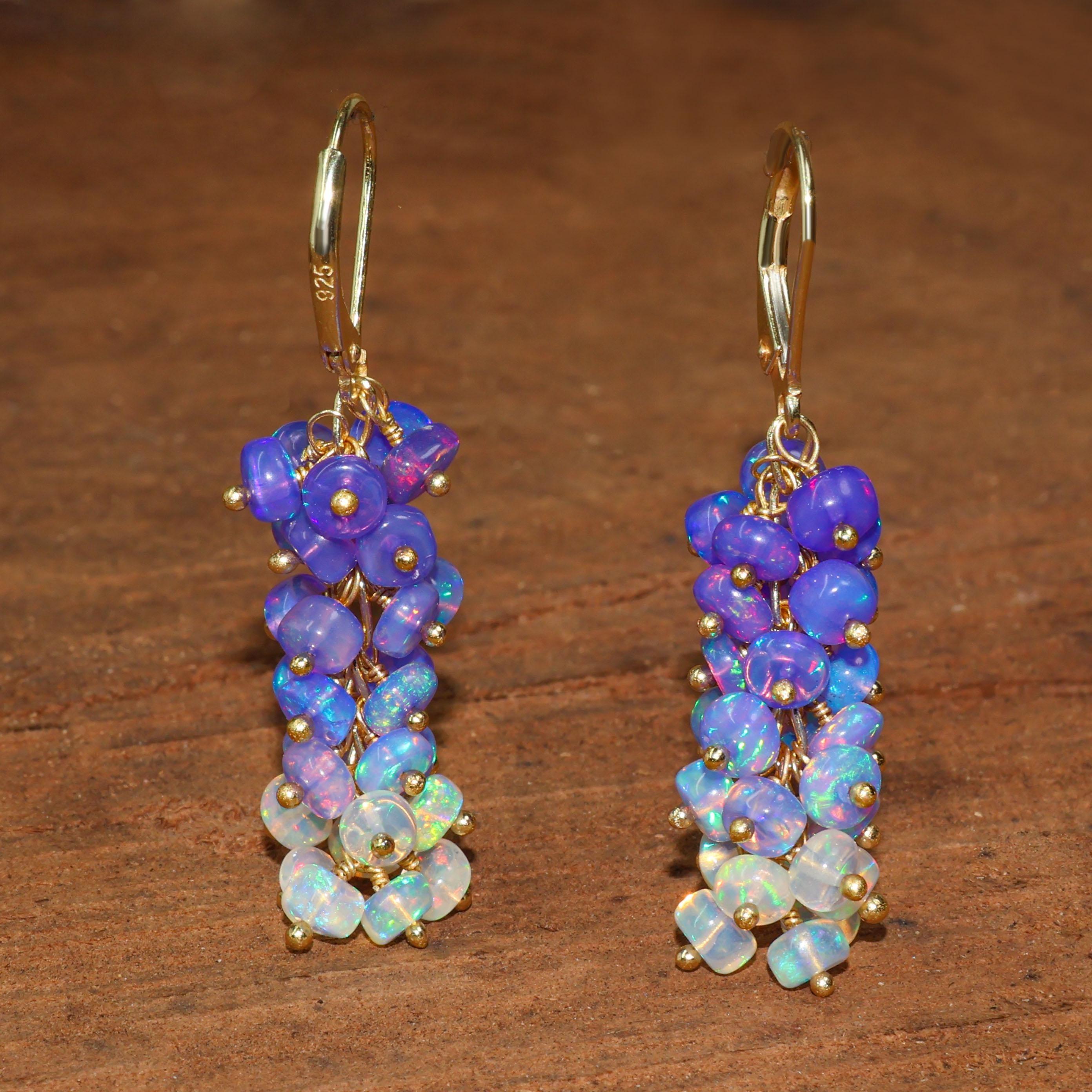 

Lavender Opal Gemstone Cluster Earring, Opal Dangle Earrings for Women, Natural Opal Beaded Earring, Fire Opal Jewelry, October Birthstone 1.6 Inch жовтий/золотий