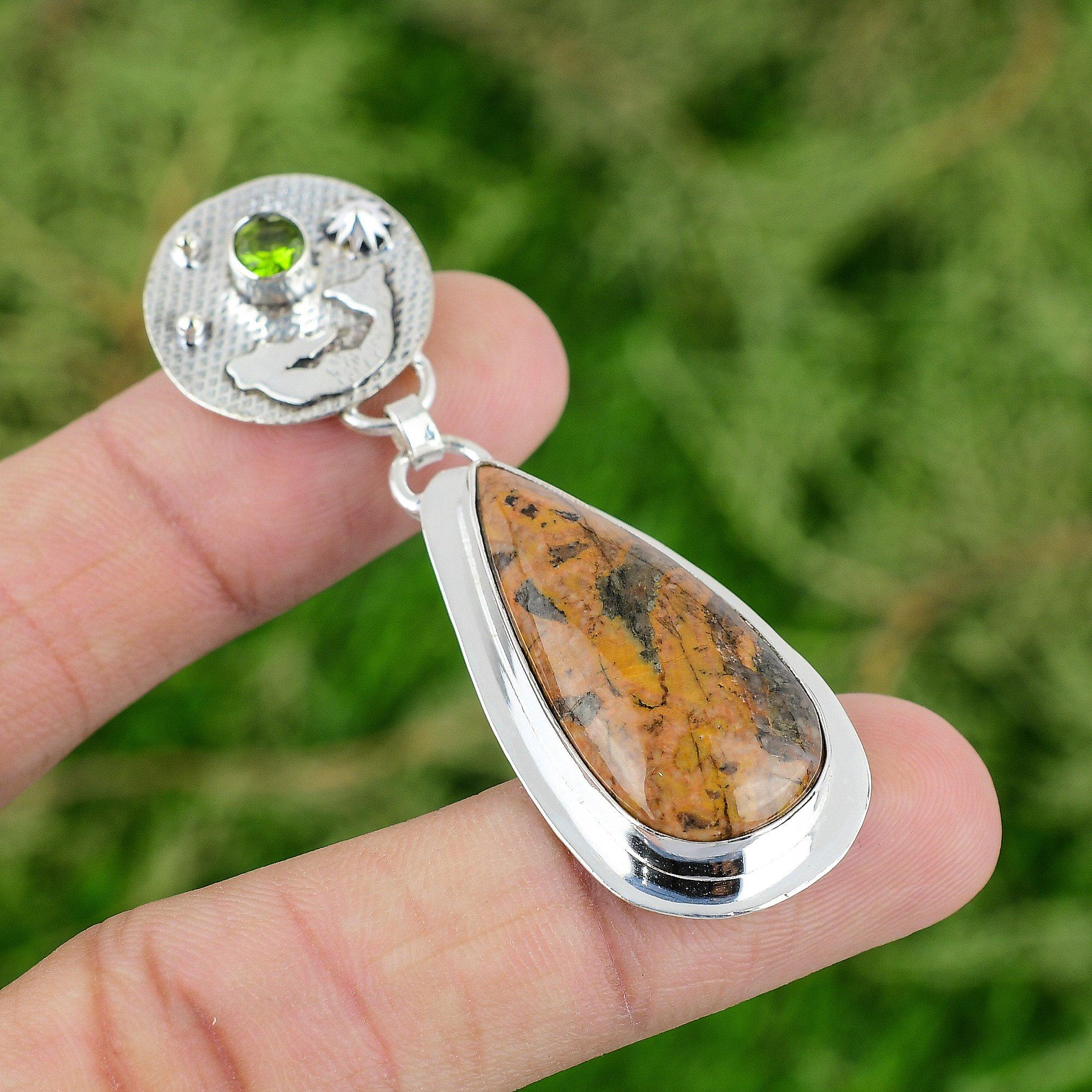 

Bauxite Stone Peridot 925 Sterling Silver Birthday Mermaid Wife Pendant Jewelry