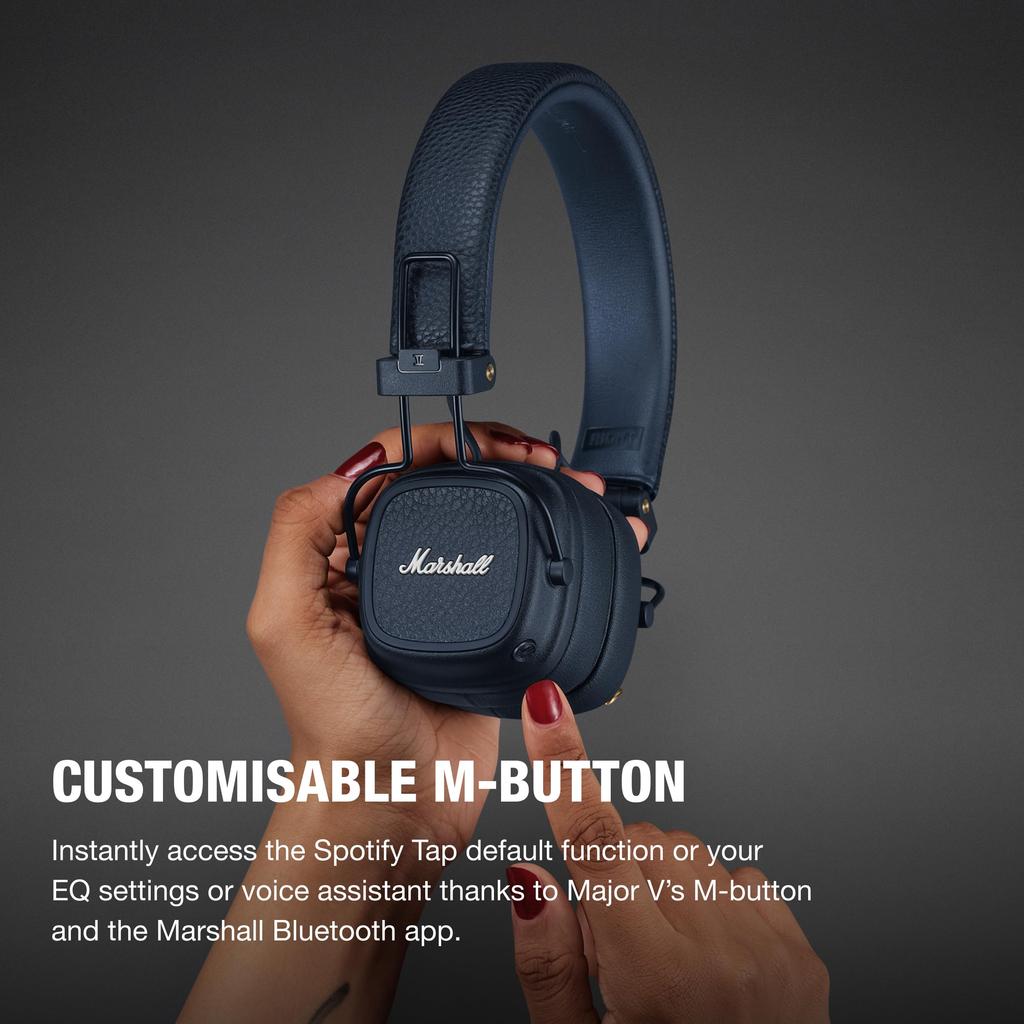 Marshall Wireless On-Ear Headphones Major V Midnight Blue Bluetooth 100H Qi Charging Call Function