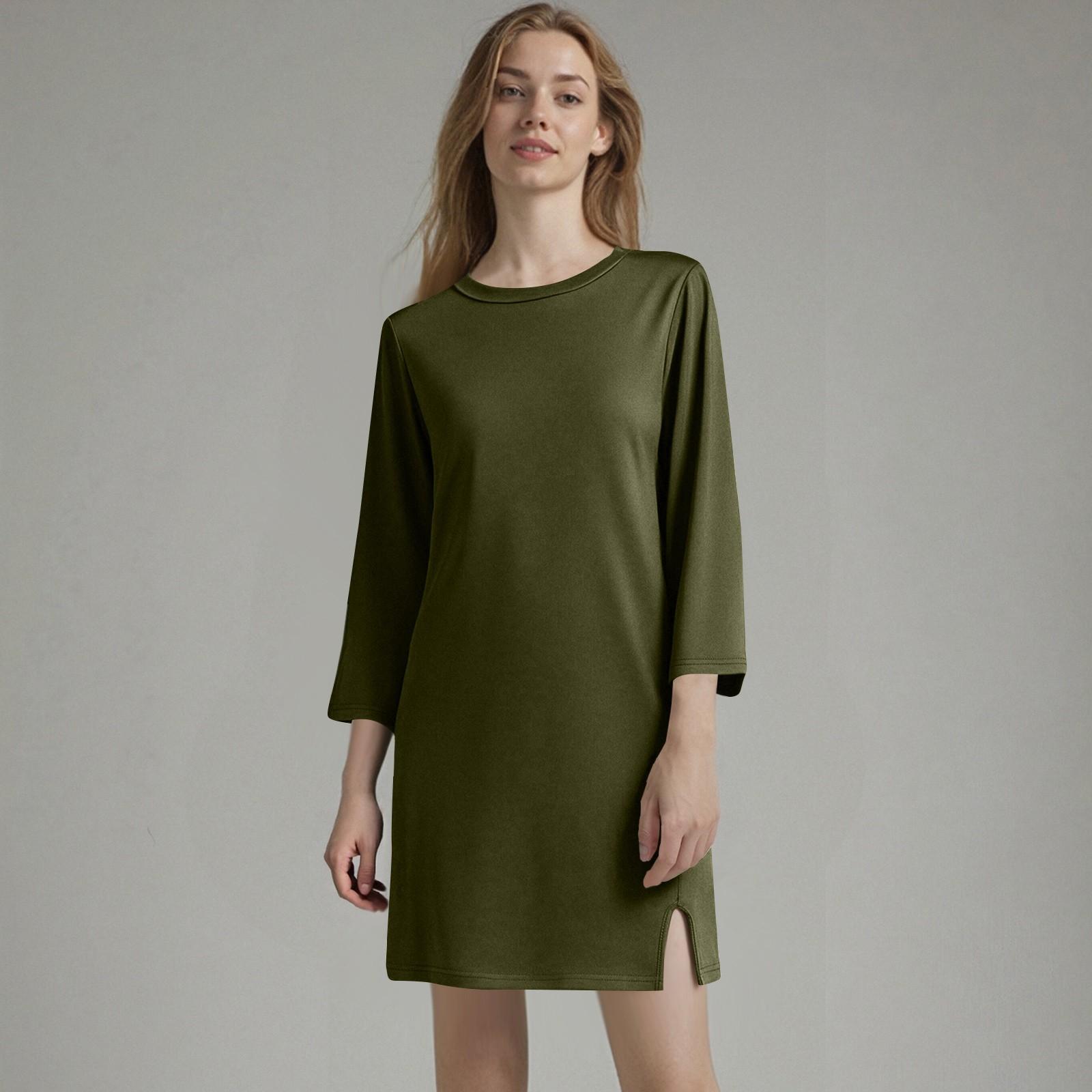 

3/4 Sleeve Dress For Women Casual Loose Fit Summer Sundress Floral Print Dress With Pockets S армія зелений колір