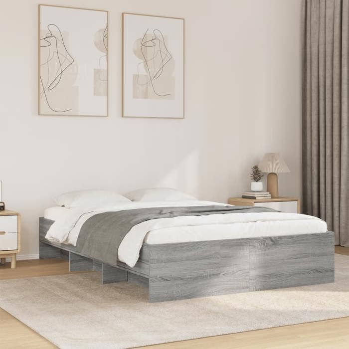 VidaXL Bed Frames Sonoma Grey 120x190 Cm Engineered Wood, Bedroom Furniture, Double Bed, Slatted Base, Bed, Frame 3295700