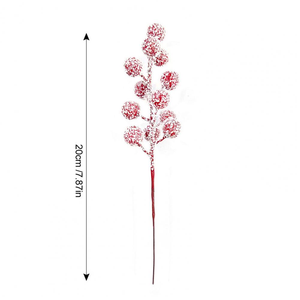 20Pcs Artificial Snow Red Berry Pick Branch Christmas Holly Berries Stem Faux Plants Branch Xmas Holiday Home Decoration