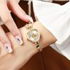 New Small Gold Watch with Diamond Inlaid Bracelet Watch, Women's Compact Round Quartz Watch