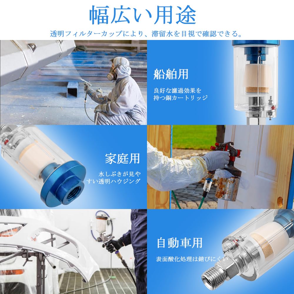 Wolfride Water Separator Air Regulator 1/4" Air Filter Air Compressor Moisture Removal Filter Regulator Water Separator Tool Set of 3