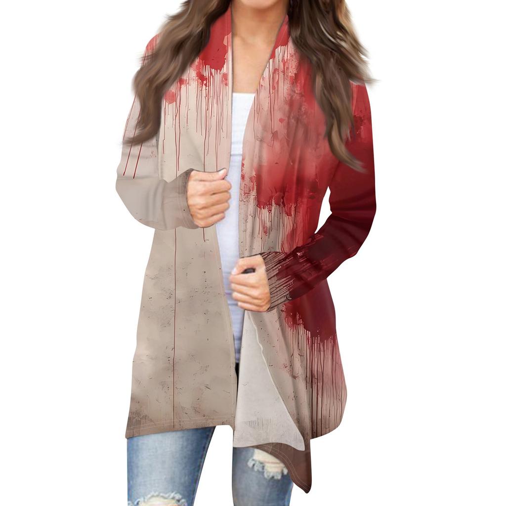 Women's Halloween Print Long Sleeve Front Cardigan Printed Top Lightweight Jacket