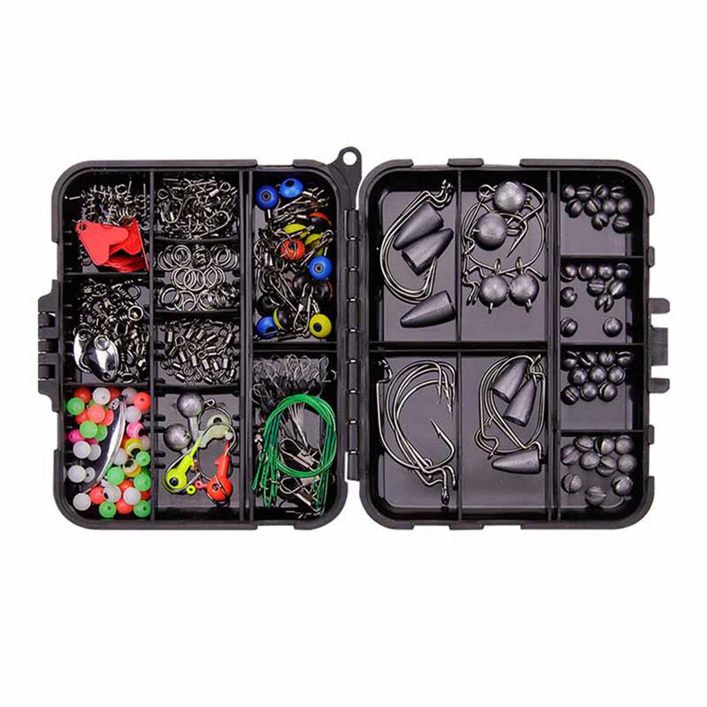 257PCS Fishing Lure Set Metal ABS Corrosion Resistance Anti Winding Fishing Hook Kit for Outdoor with Black Storage Box