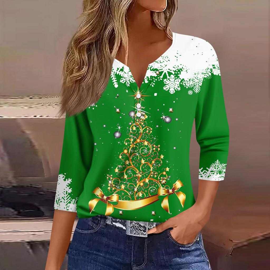 Жіночий модний повсякденний топ з V-подібним вирізом і квітковим принтом з рукавом три чверті