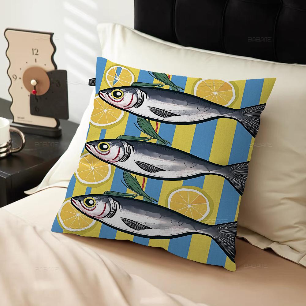 Colorful Sardine Lobster Crab Fish Ocean Pillow Cushion Cover Pillowcase Living Room Sofa Home Decor Customized
