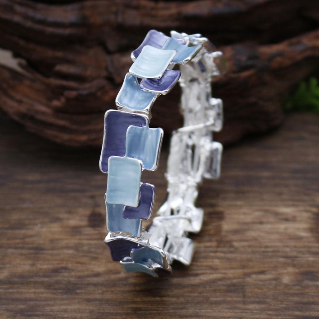 Luxury Enamel Color Geometric Square Splicing Elastic Bracelet Women Exaggerated Personality Irregular Square Bracelet