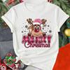 Merry Christmas Reindeer Print TShirts for Women Casual Short Sleeve Tee Shirts Fashion TShirts Womens Christmas Party Tops