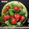 D Flaches Metallschild Frische Erdbeere Frucht Beere Gänseblümchen Blume Vintage Rund Wandkunst Haus Küche Garten Außen Dekoration Geschenk