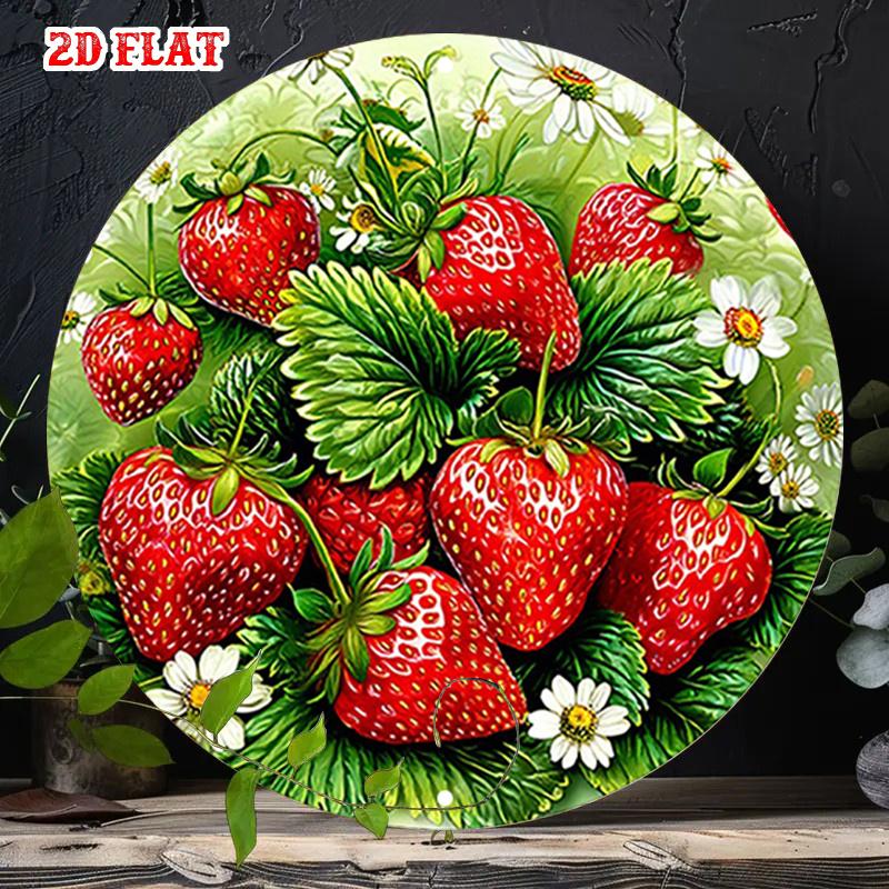 D Flat OnePiece Round Sign Featuring a Strawberry Design with Green Leaves Measuring cm in Diameter This Rustic Me