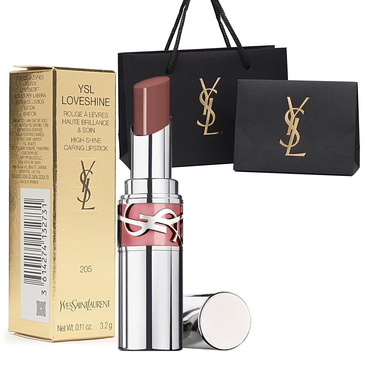 

[Оригинальный японский продукт] Губная помада Yves Saint Laurent Love Shine (#205 Обнаженная самость) 3,2 г, Подарок из Косметики из Универмага, Включает Сумку для Покупок