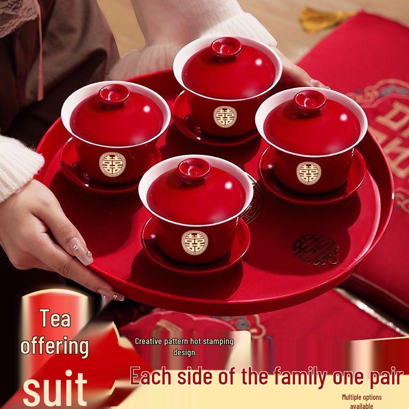 Wedding Essential Tea Cup and Bowl Set - Happy Change Mouth Dowry Tea Set